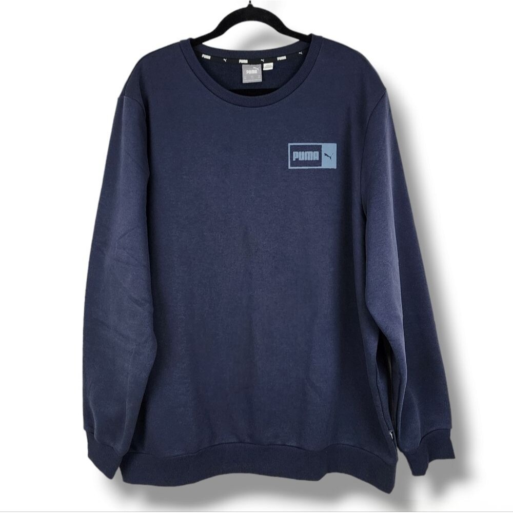 Puma Navy Crewneck Sweatshirt Fleece Lined Cotton Blend Men's XXL